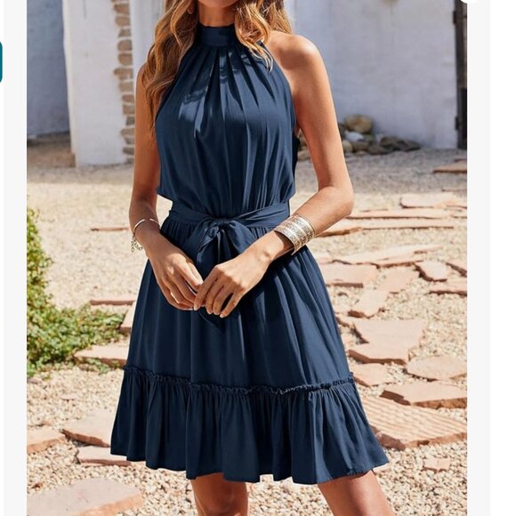 Halter Neck Sleeveless Dress - Flowy & Lightweight | Versatile and Chic - Picture 1 of 9